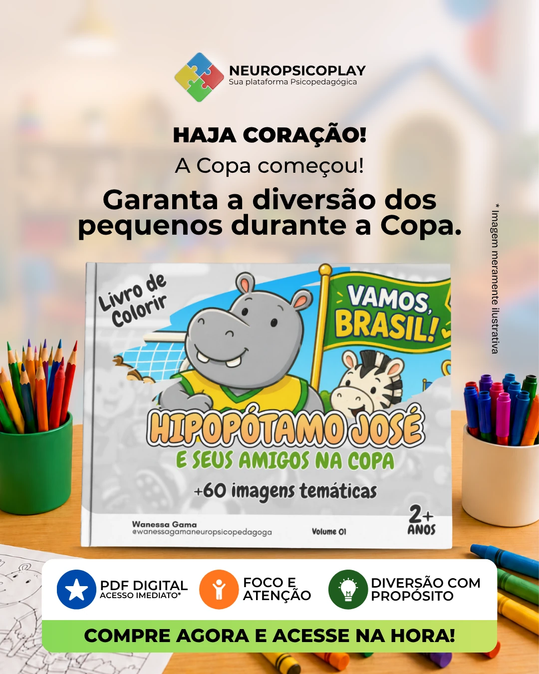 Capa do Livro de Colorir Hipopótamo José na Copa