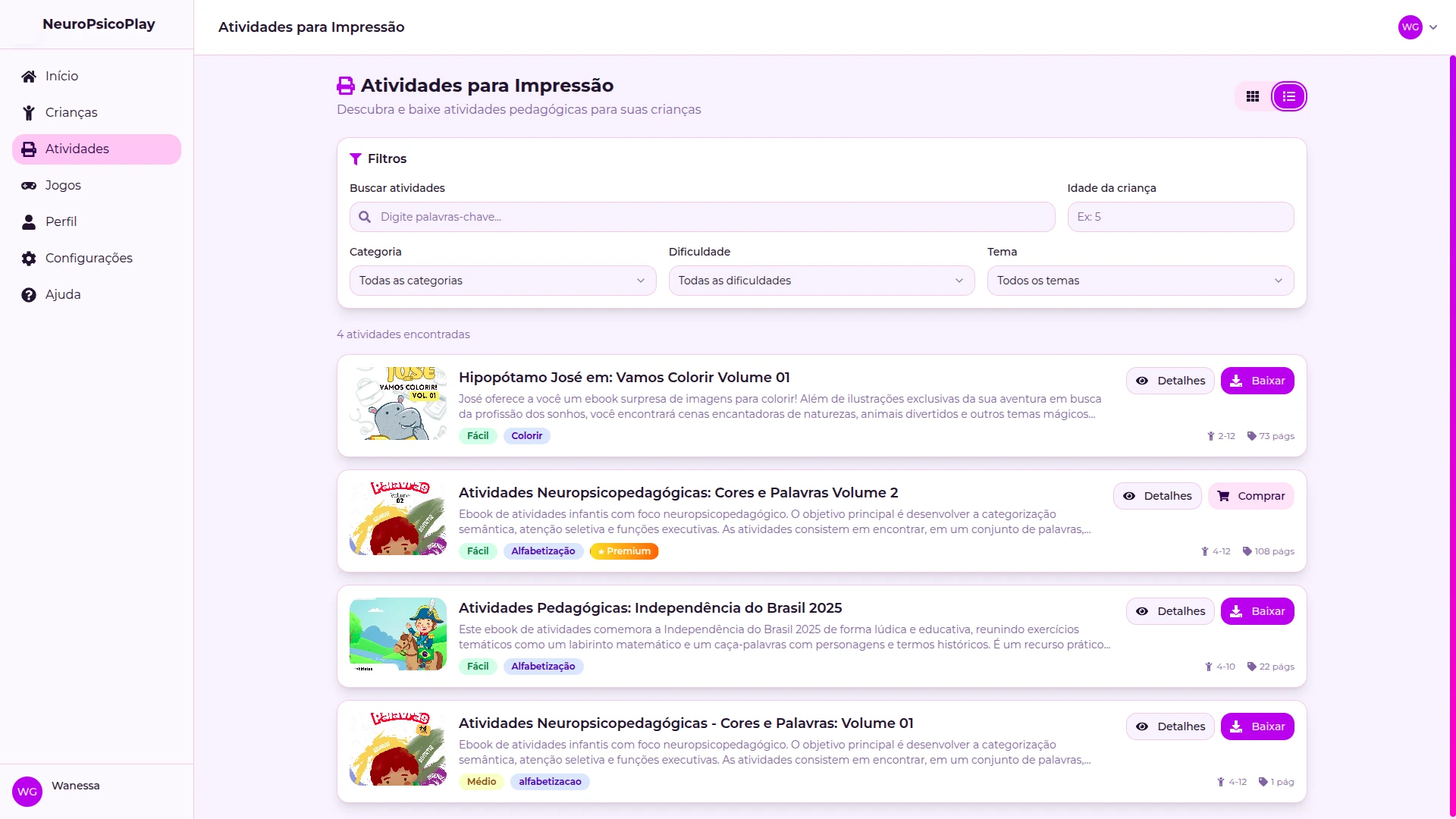 Dashboard Desktop da Plataforma